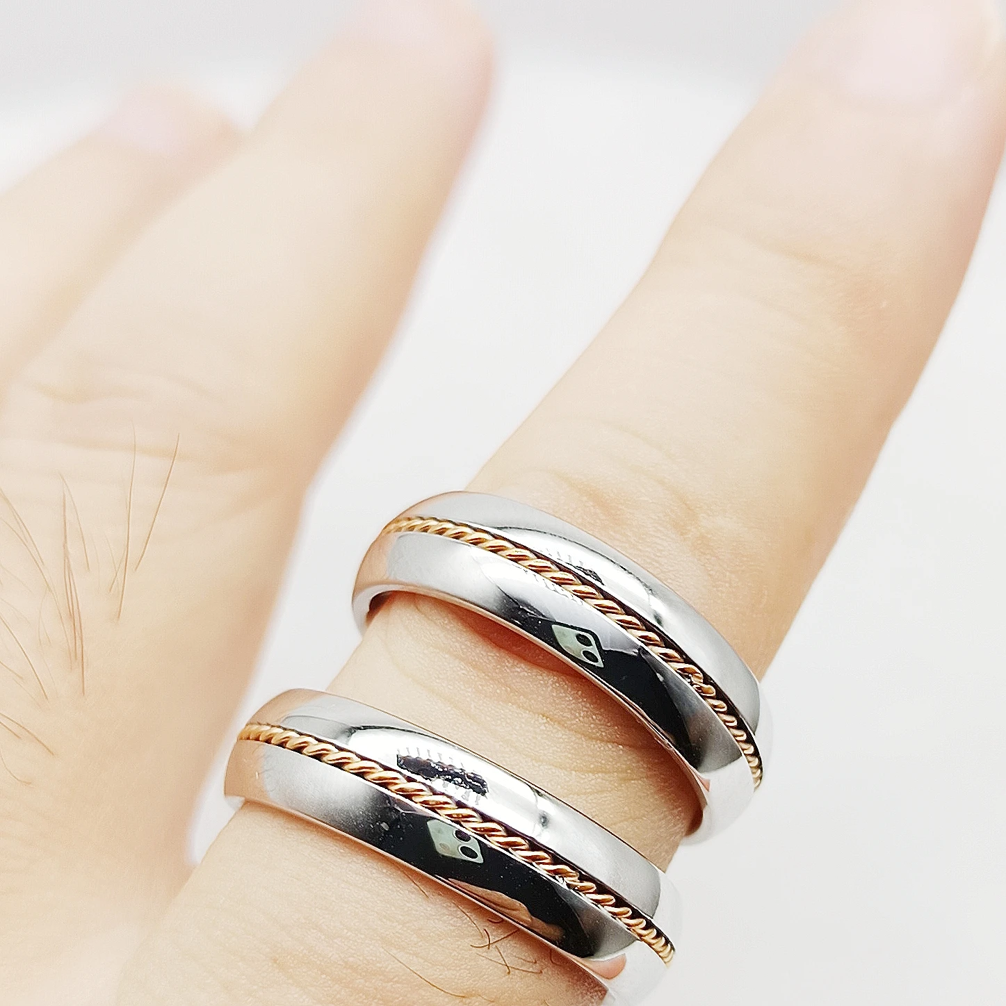Big size USA 15 Lovers Couples Wedding Rings For Men And Women Designer Rose Golden Twist Inlay Titanium Jewelry Finger Ring
