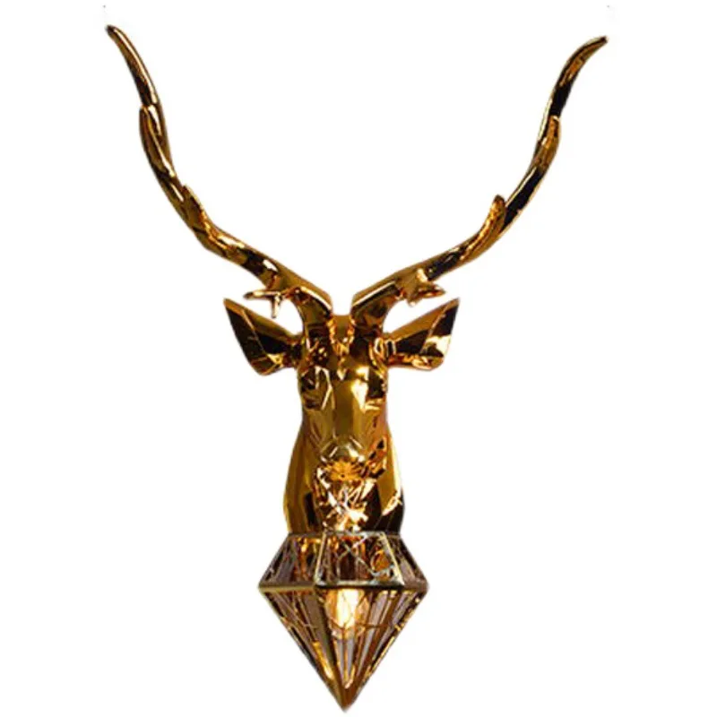 Deer head wall lamp European electroplating geometric deer living room entrance bedroom aisle stairs American retro creative ant