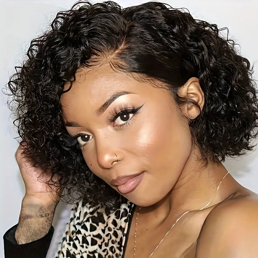 8-16 Inch Water Wave Bob Wig 100% Human Hair Wig 13x4 Transparent Lace Frontal Wig Pre-Plucked with Baby Hair 180 Density