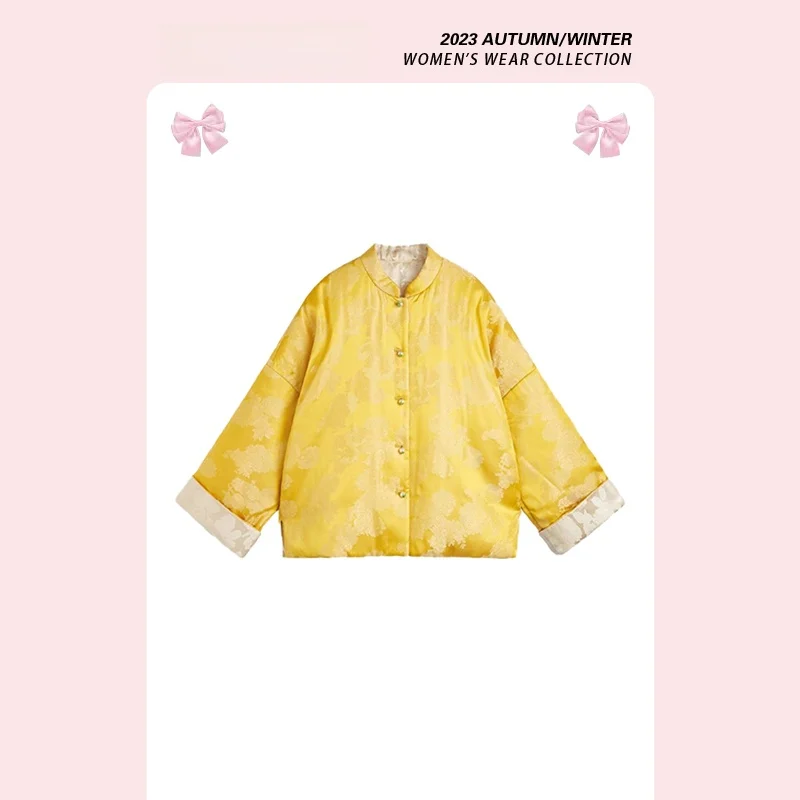 

New Chinese Sle Double-Sided Cotton Jaet Women's Autumn Winter Faionable Commute Pure Color Stand Collar Long Sve Coat
