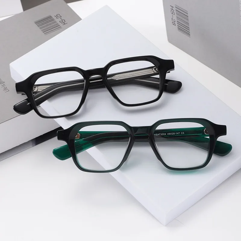 نظارات بمادة الخلات عالية الجودة للرجال ماركة ريترو إطار مربع واسع الساق مرآة مسطحة نظارات نسائية