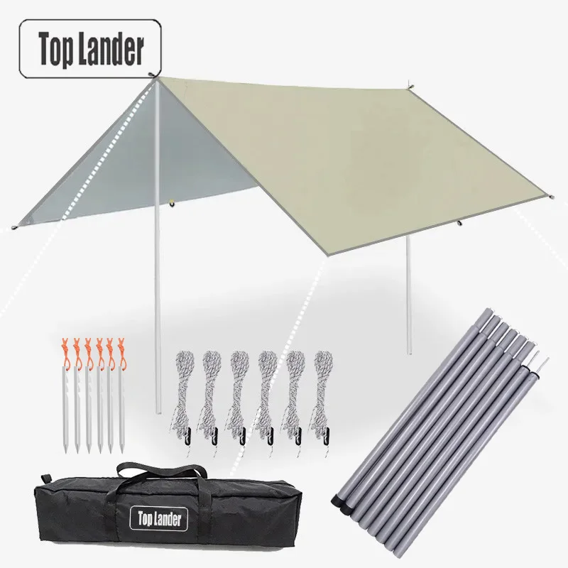 Tienda Tarp Impermeable Ultraligera para Camping 5x3m 4x3m 3x3m 4x4m Sombra de Playa Marquesina de Jardín Refugio Solar para Excursión Picnic