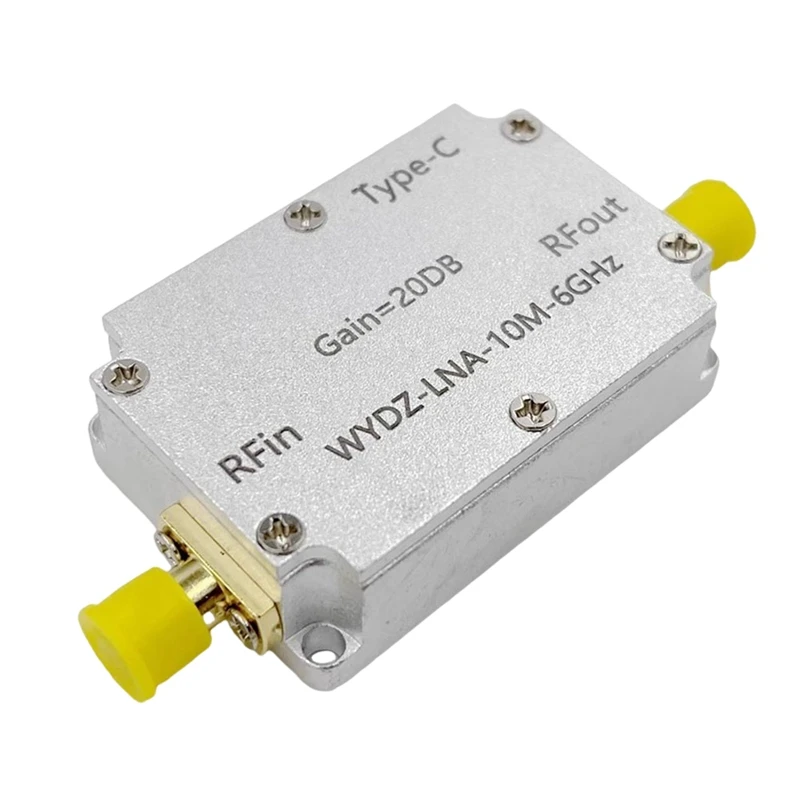 TYPE-C LAN Amplificador de Alta Planicidade, 10MHz-6GHz Ganho, 20DB, RF Signal AMP para HAM, SDR, Rádio Software, Rádio FM, Fácil de Usar