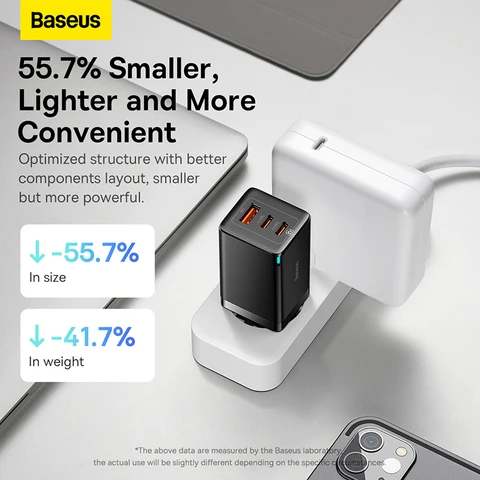 Baseus 65W USB-C зарядное устройство с поддержкой Quick Charge 4.0 и PD для iPhone и MacBook — изображение товара