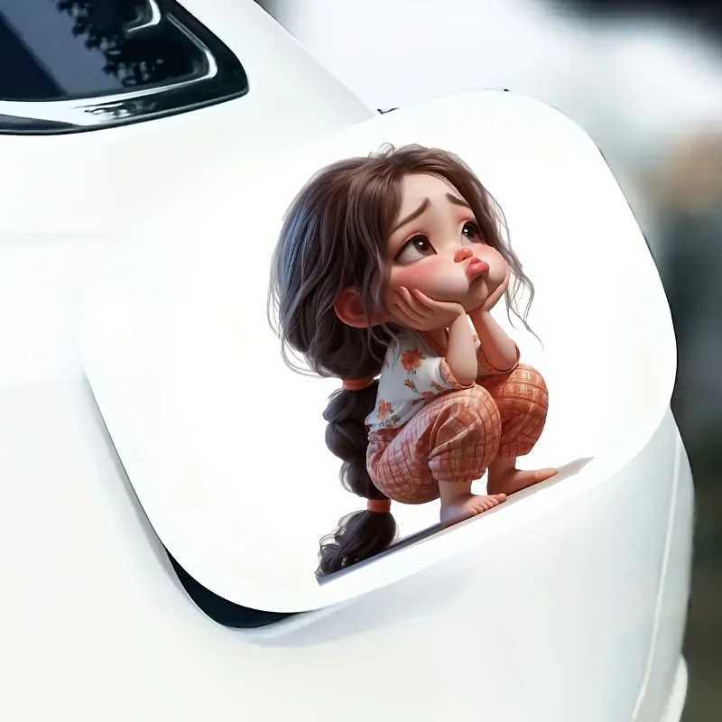 Glossy Pouting Braided Cute Girl Waterproof Self-Adhesive Vinyl Sticker Decal For Car Laptop Water Bottle Motorcycle Wall Cup