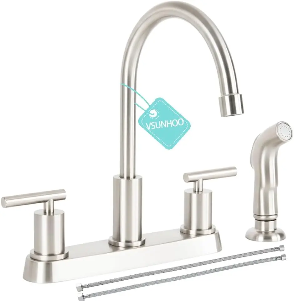 

Смеситель для кухонной мойки из матового никеля с распылителем, высоким изливом и двойной ручкой для простой установки