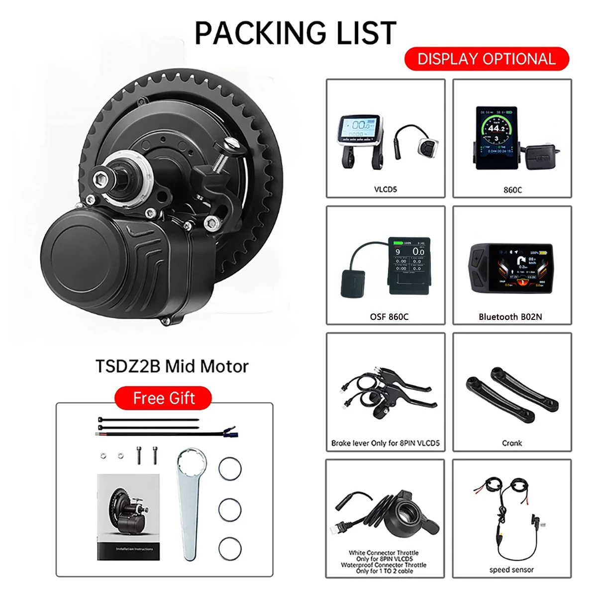 New Version 48V 750W Motor Tongsheng TSDZ2B TSDZ2 Dual Clutch Mid Drive BLDC Engine DIY Conversion Ebike Kit Torque Sensor