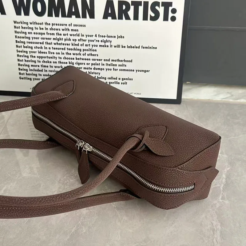 2026 New Suede Leather Long Handle Retro Stick Bag Multi functional Double Zipper Design Fashionable Commuter Shoulder Bag