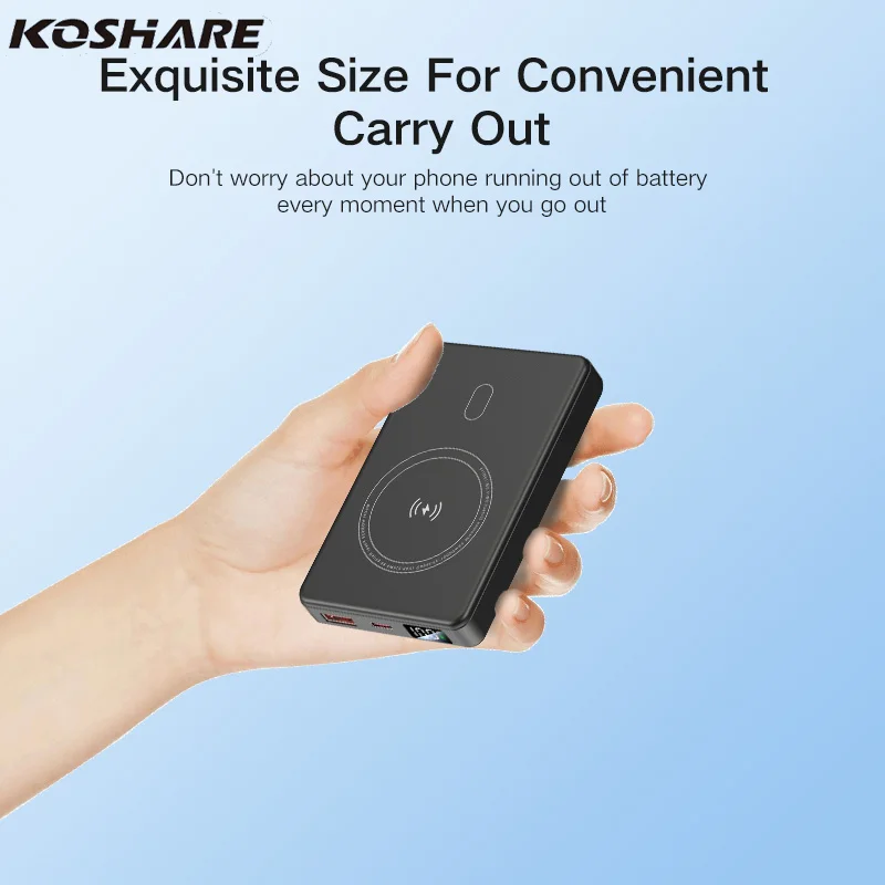 

KOSHARE 10000mAh Magnetic Power Bank 22.5W Fast Charging Portable External Battery Ultra Thin Safe Wireless For iPhone Huawei