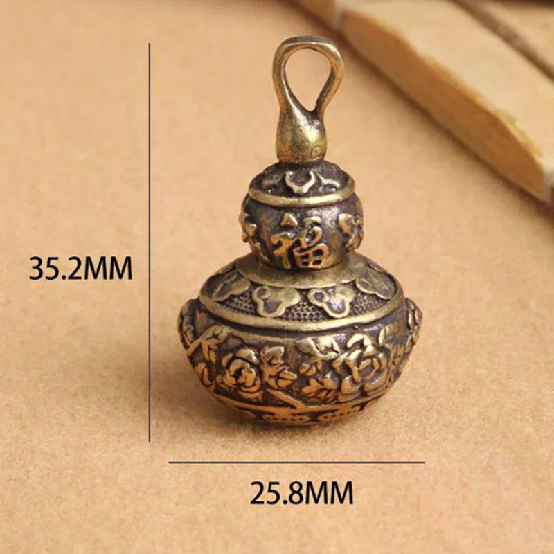 Blessing Lotus Gourd Charms Lucky Key Chain Pendants Pill Box Container Brass