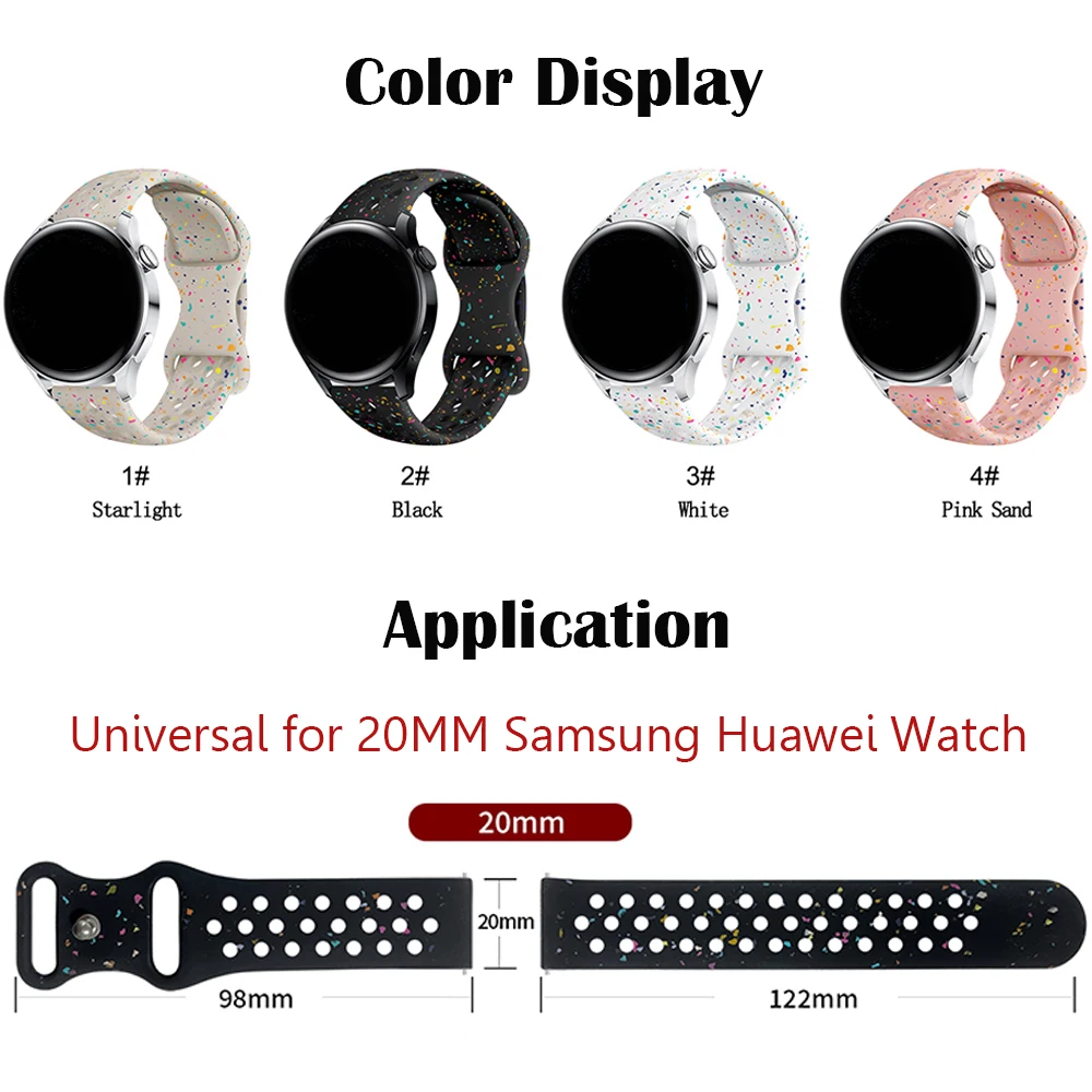 20mm Hole Silicone Band Fashion Wristwatch Band Universal for Samsung for Huawei Watch Bracelet Silicone Sports Bands 1/2/3pcs