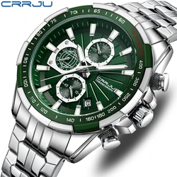 CRRJU New Chronograph Men Watches for Sport Casual Stainless Steel Luminous Wristwatches for Male Creative Design Quartz Clock