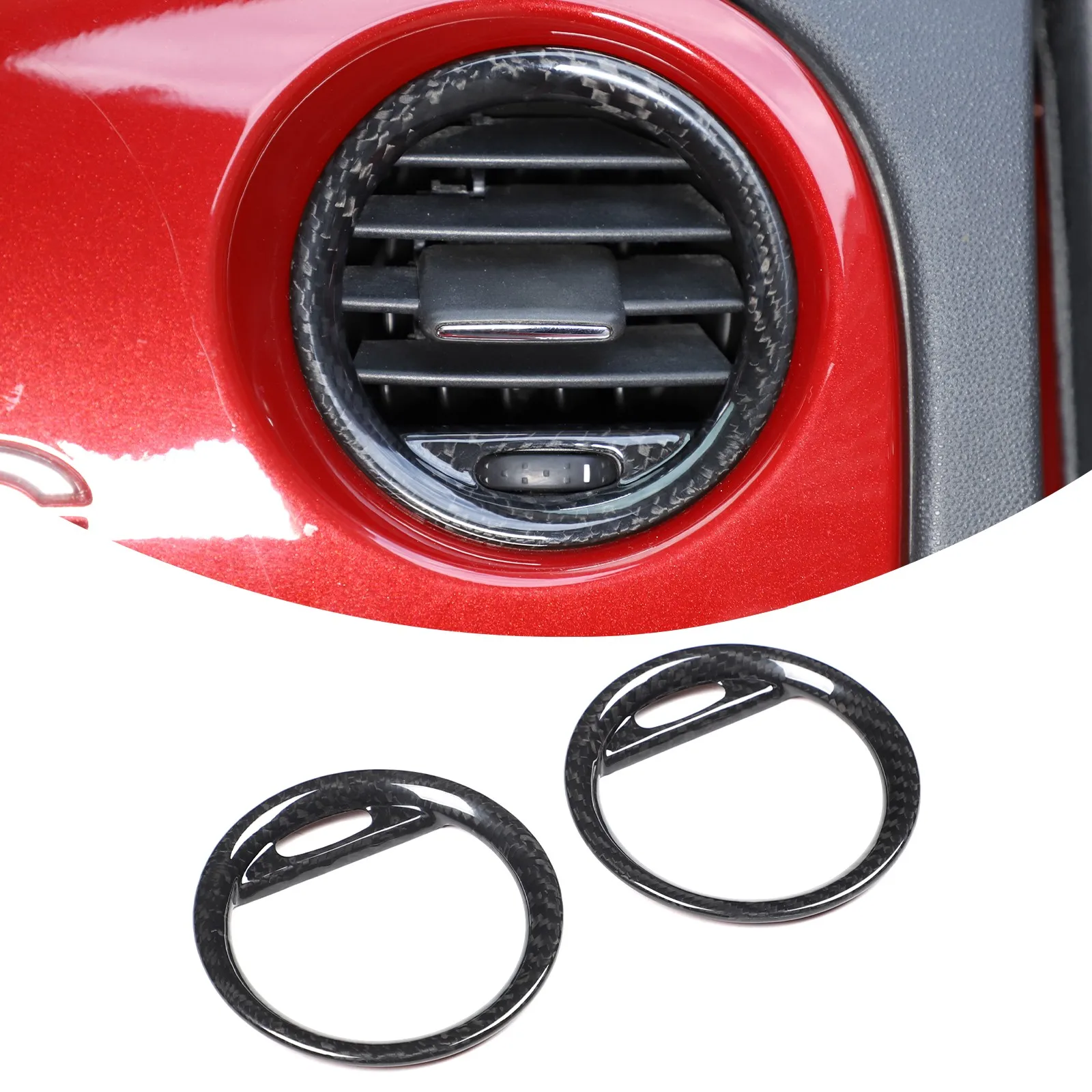 

2PCS Dry Carbon Fiber Car Instrument Side Air Condition Outlet Ring Trim Cover For Fiat 500 2007-2015 Abarth 595 2012-2015