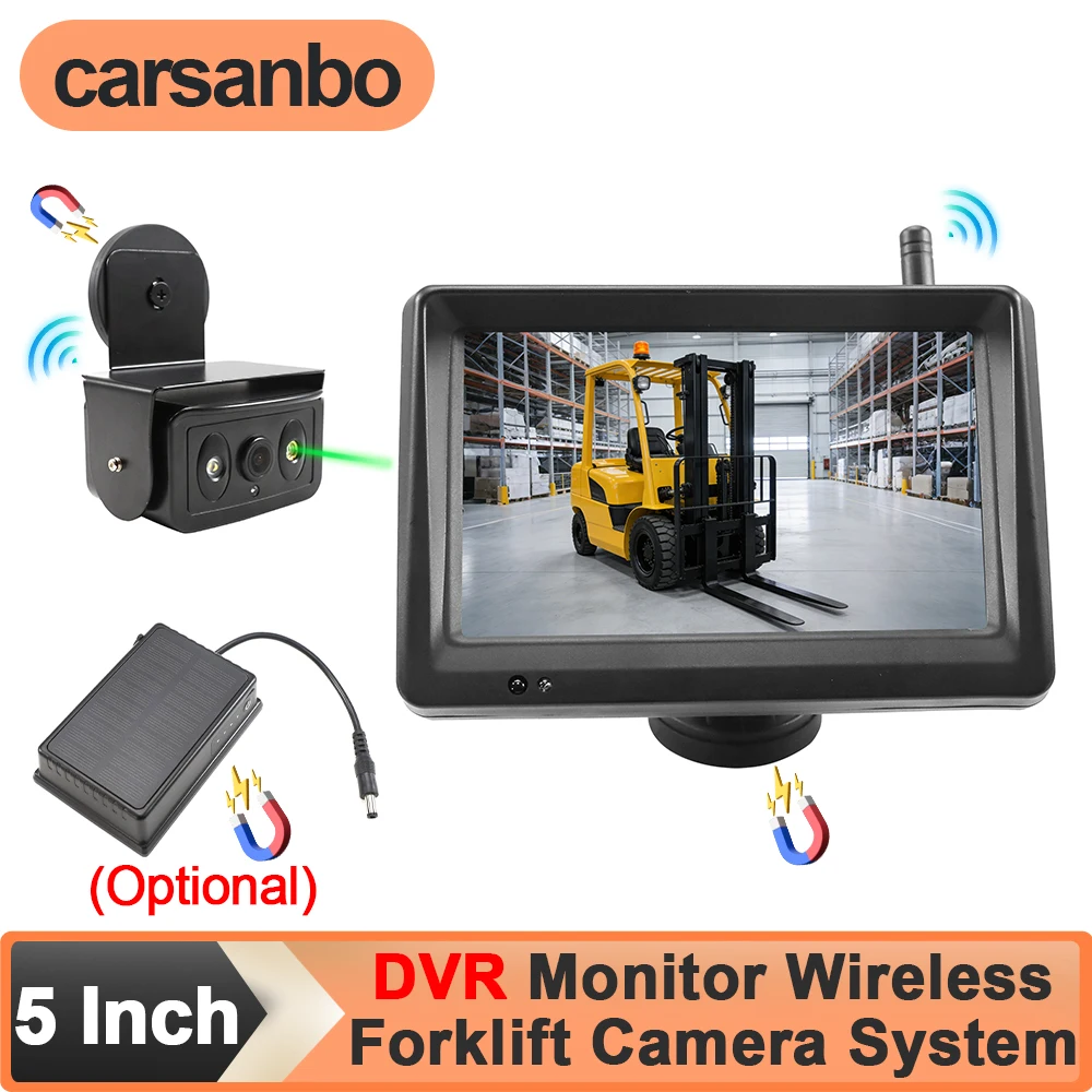 Carsanbo Digital Wireless 5 Inch Car Recorder Monitor HD 1080P with Front View Camera IP67 Waterproof Magnetic Base for Forklift