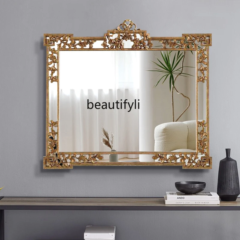 

American wall-mounted decorative mirror square high-end custom carved mirror intelligent anti-fog bathroom mirror
