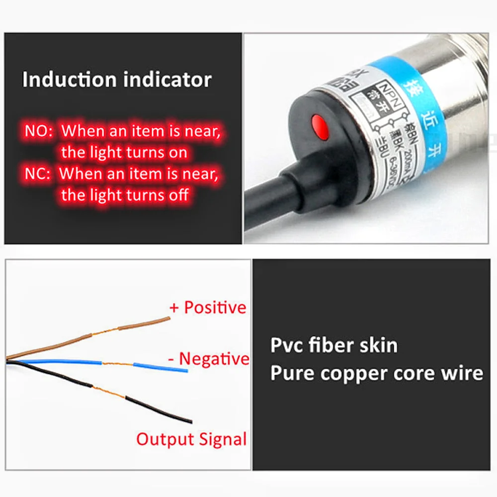 Blue Proximity Switch Inductive Proximity Sensor Detection Switch NPN/PNP NO NC 1-15mm Detection Distance Metal Sensor Switches