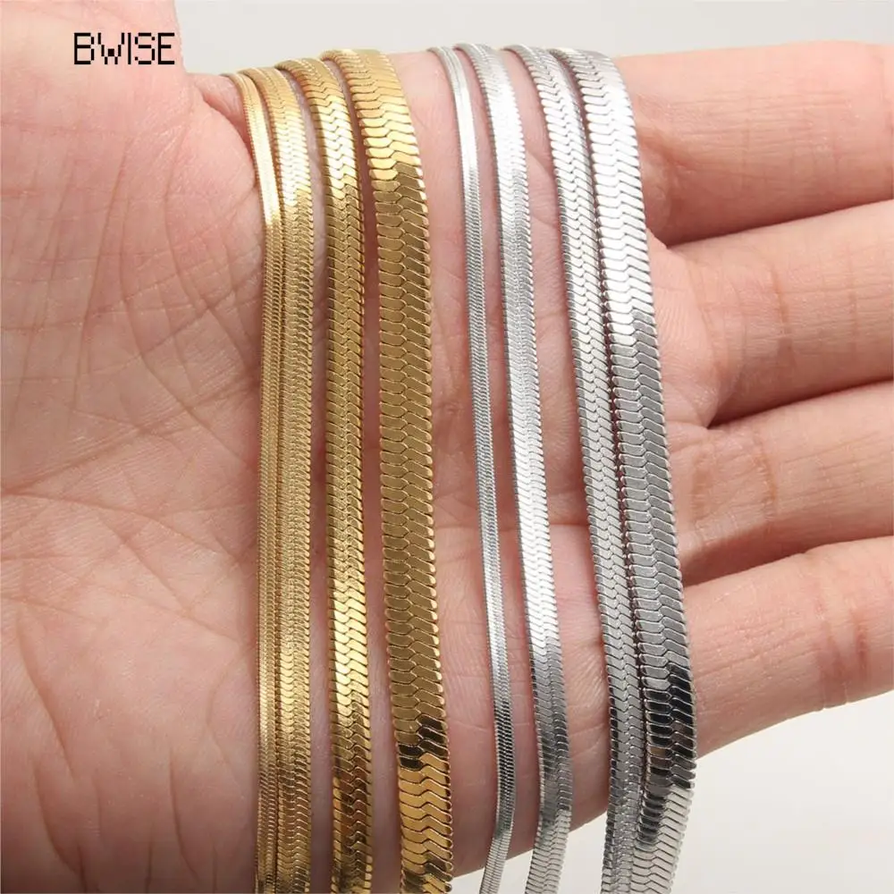 Bwise Stainless Steel Snake Chain Necklace for Women Men Gold Color Herringbone Choker Neck Chains 2023 Trend Jewelry Gift Hot