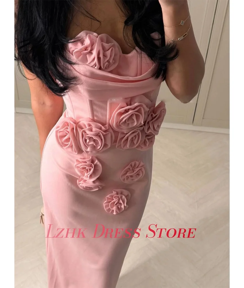 تخصيص جودة عالية جيرسي غمد 3D الزهور مساء اللباس موضة جديدة أكمام الحبيب الطابق طول فساتين حفلة موسيقية