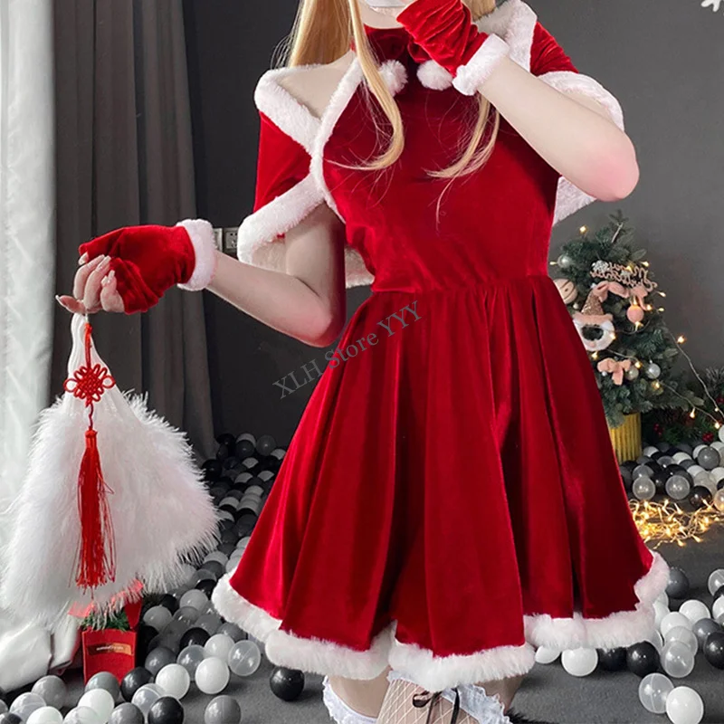 Disfraz de Navidad para mujer, disfraz Sexy de Papá Noel, lencería, vestido rojo de invierno, uniforme de camarera de sirvienta