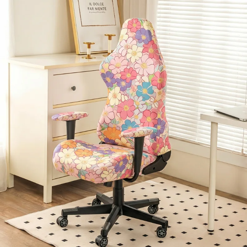 Scalebeard Gaming Chair Cover Floral Stretch Armchair Slipcover Rotating Computer Chair Case Anti-Dirty Rotating Chair Protector