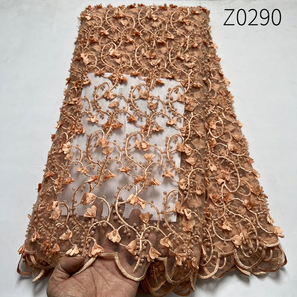 

African Nigerian Jacquard Tulle Fabric, Embroidered Damask French Lace for Tailor, Wedding Party, High Quality, 5 Yards, Z0290