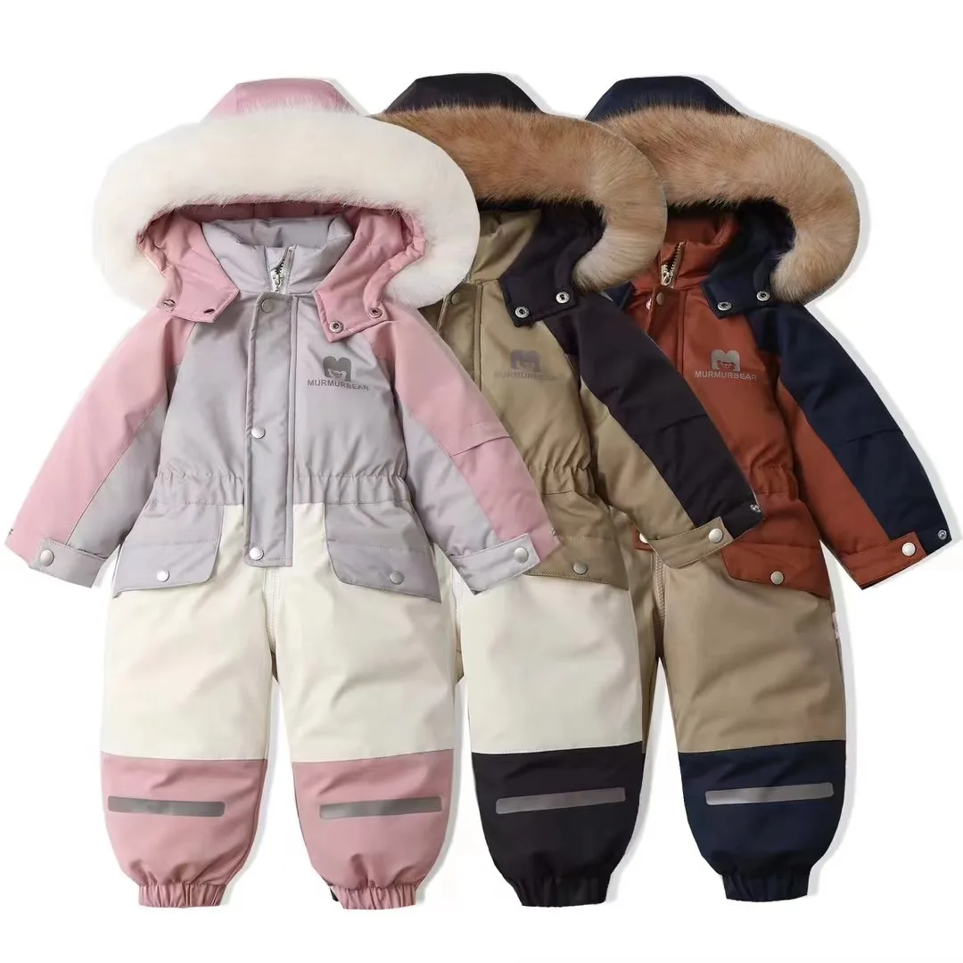 -30 Degree Baby Winter Coat Thicken Baby Jumpsuit Warm Children Jacket Waterproof Kids Ski Suit Hooded Baby Snowsuit 1-5 Years