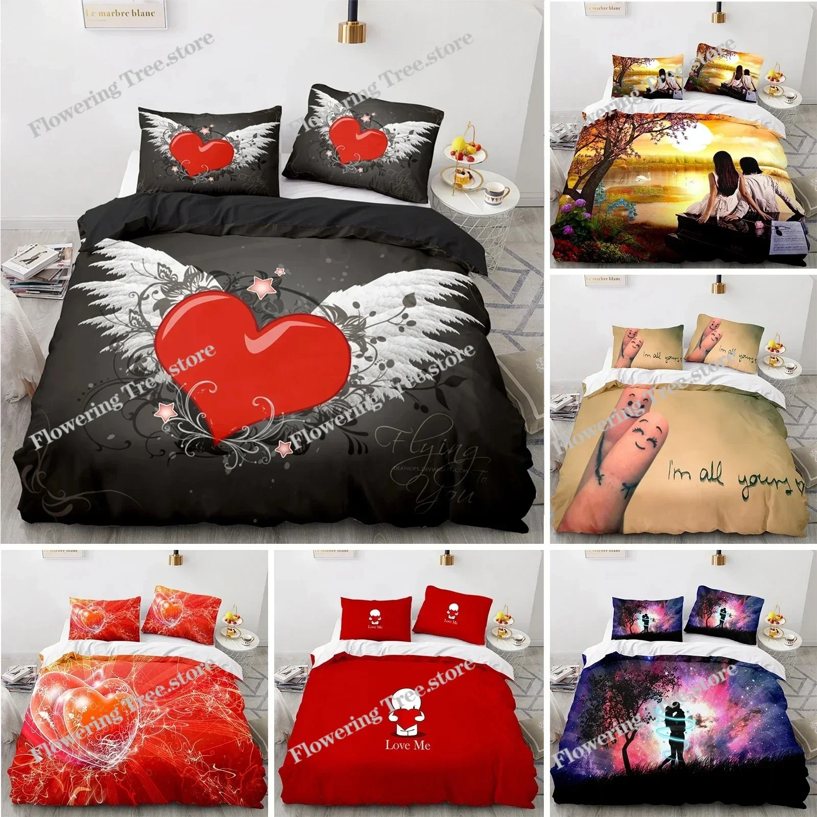 

Couple Lovers Gift Duvet Cover Set Love Comforter Cover Valentine's Day Bedding Set Queen King Size Polyester Quilt Cover