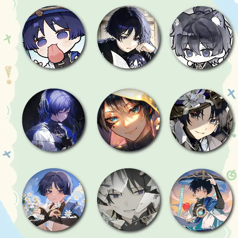 Anime Genshin Cute Wanderer Premium Tinplate Round Lapel Pins: Cute Badge Brooches For Shoulder Bag Accessories, Souvenir Gifts