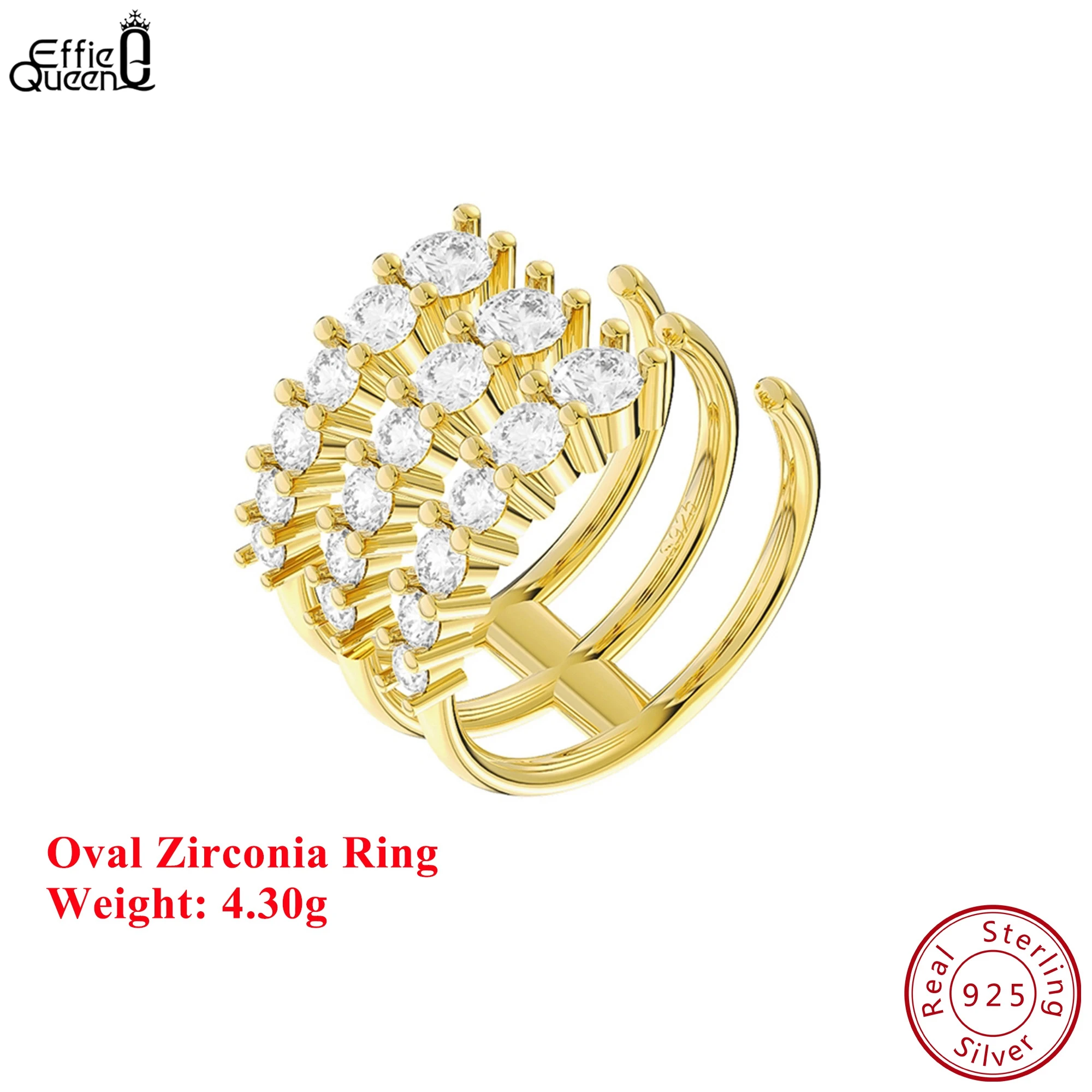 

Effie Queen, натуральное 100% серебро 925 пробы, 14-каратное золото, овальное кольцо с цирконием, простые украшения для женщин, банкетная вечеринка, рождественский подарок SR307