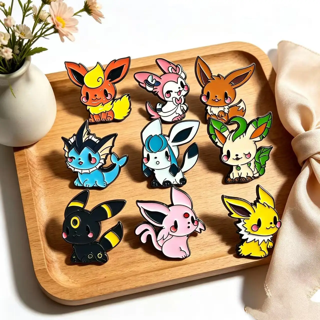 9-teiliges Anime-Elfen-Broschen-Set, Eevee-Emaille-Pins, modische Metallabzeichen, Schmuck für Kleidung und Rucksack, Accessoire, Geschenk für Fans