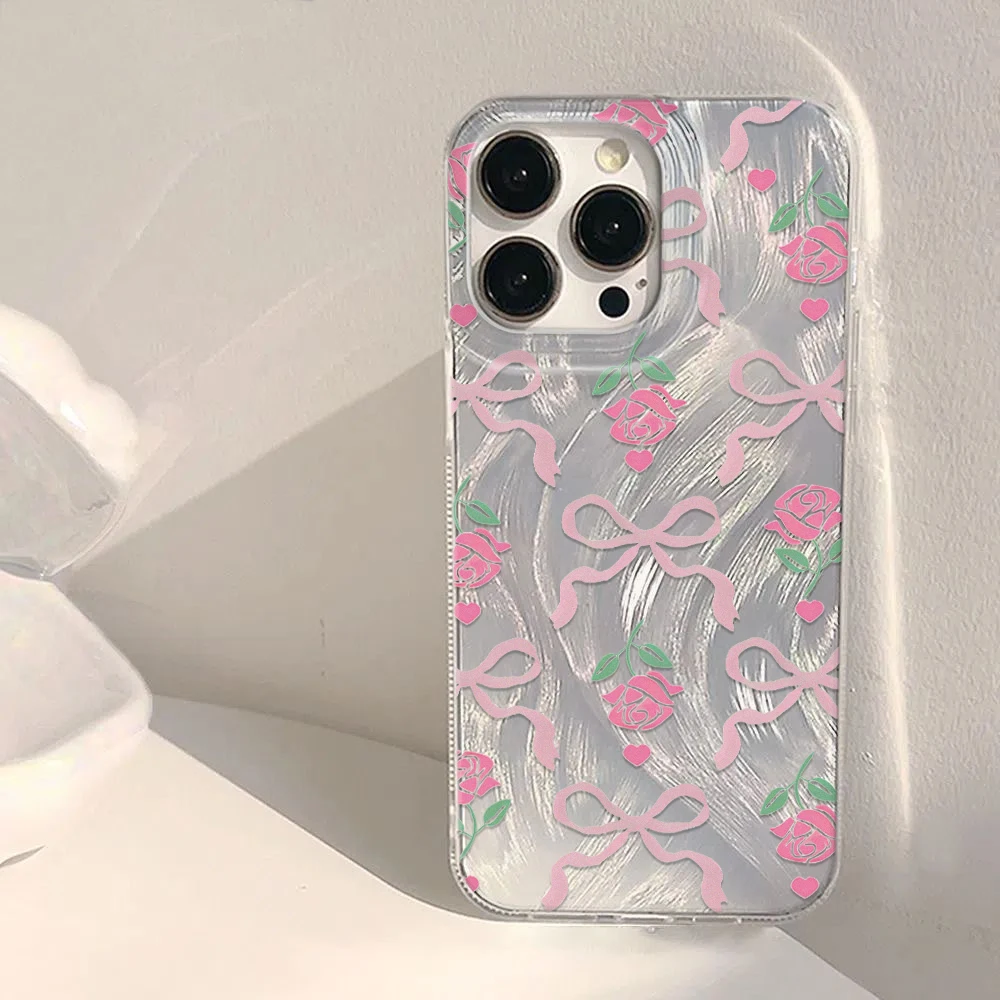 

INS Bow Pattern Phone Case for iPhone16/15/14/13/12/11/ProMax/Pro/Plus Fashion Friend Gift Aesthetic Phone Case