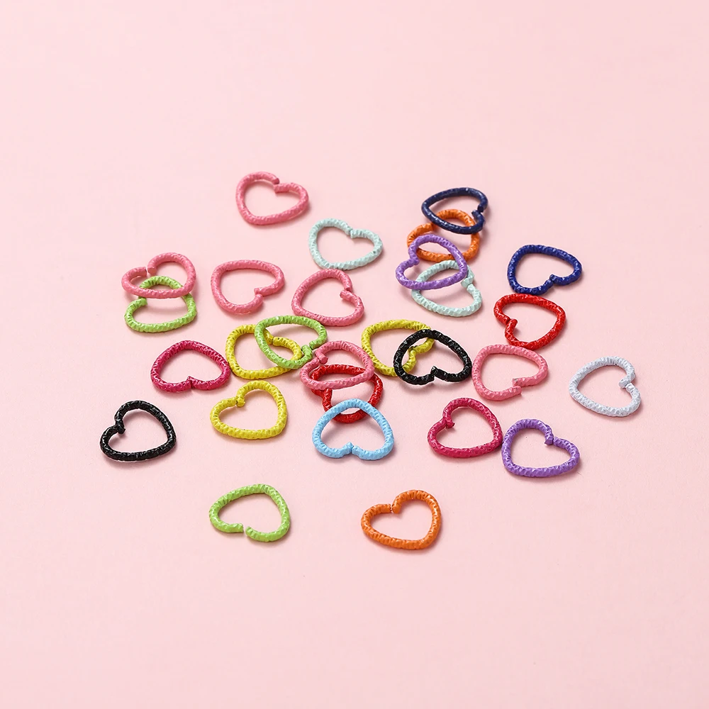 50pcs/lot Colorful 14mm Heart Jump Rings Open Split Rings Jump Rings Connector For Diy Jewelry Makings Findings Supplies