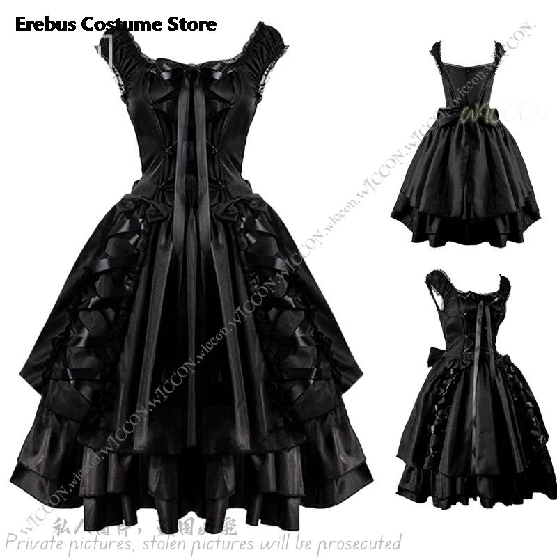 Christmas Halloween Cosplay Costume Lace Lolita Women's Classic Black Layered Lace-up Gothic Lolita Dress Role Play Middle Ages