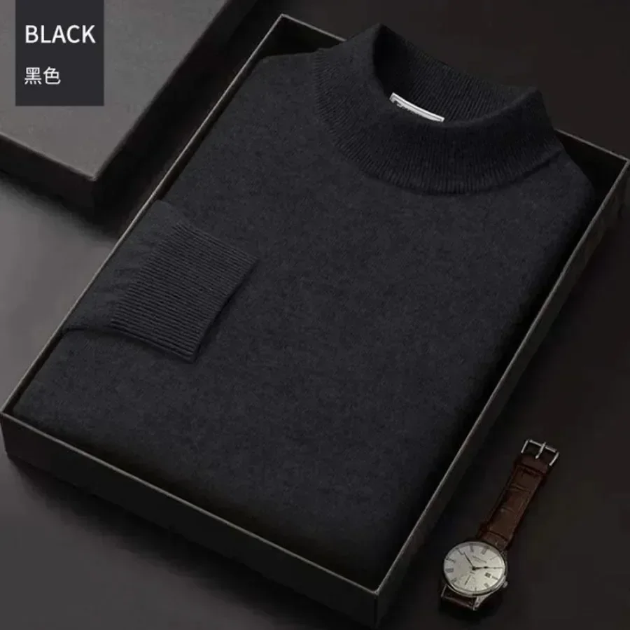 2024 Men's Mock Collar 100% Pure Woolen Sweater Tops Autumn Winter Cashmere Warm Sweater Men Pullover Knitted Warm Sweater Male