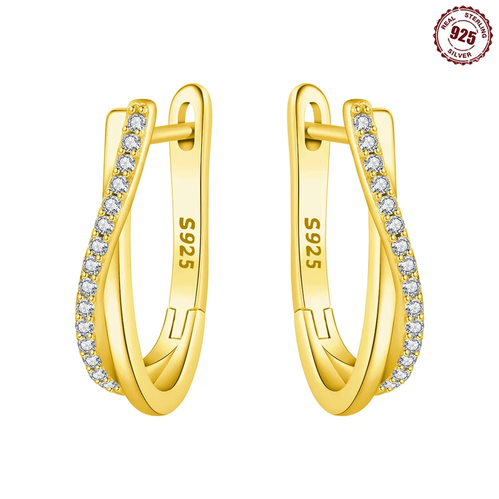 

925 sterling silver 1 pair of stone-set twisted line earrings, high-quality and elegant hanging earrings, simple design for part