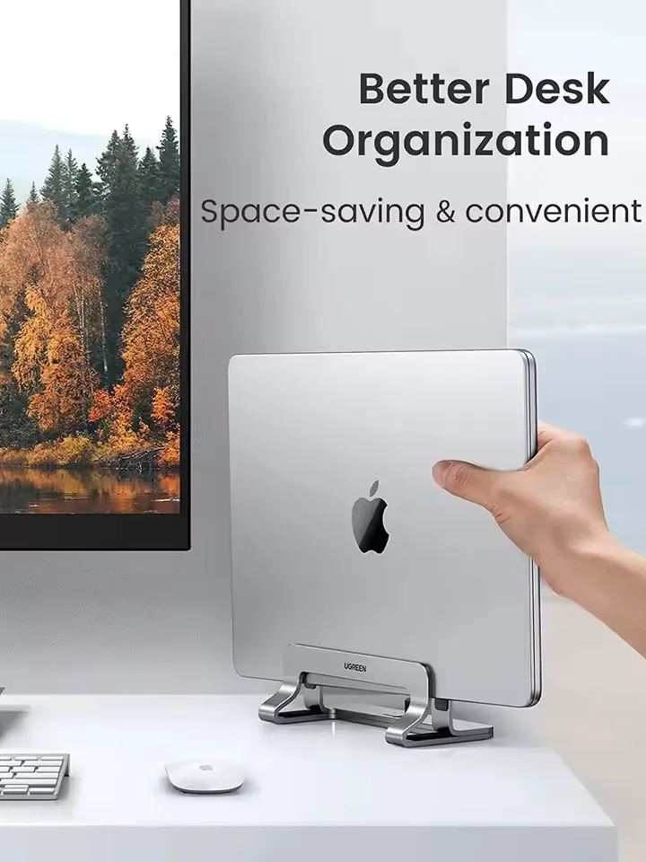 LP258 UGREEN Table PC Stand Desktop Adjustable Holder Vertical Table Phone Stand Holder Desk Aluminum Dock for MacBook Pro Air
