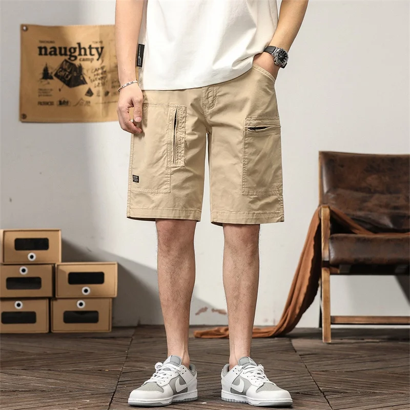 

Cargo Shorts Men Cotton Summer Mens Multi Pockets Zipper Fashion Solid Shorts Male Outdoor Breathable Military Shorts New Brand