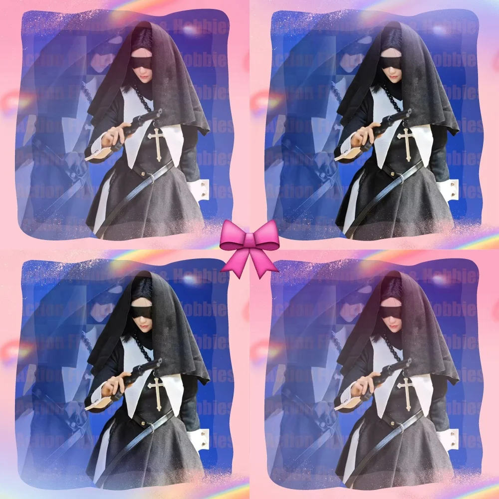 【Only Clothes】1/6 Scale Female Blind Nun Clothes Set with Gun Eye Mask Accessories for 12in Action Figure Body Model