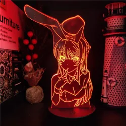 3D Illusion Led Nightlights ANIME Light Lamp Multi Color Changing Lampara BUNNY GIRL SENPAI MAI SAKURAJIMA KAWAII For Xmas Gift