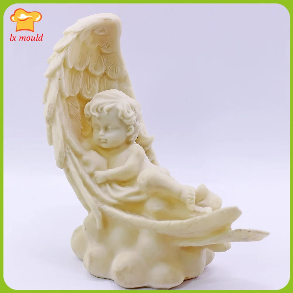 3D Angel Wing Guard Baby Silicone Mold DIY Candy Baking Mould Decoration Plaster Candle Soap Resin Moulds Wing Cradle Baby