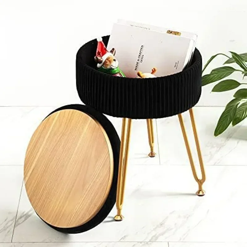 Velvet Vanity Stool Chair with Storage Container Dressing Makeup Chair Footrest for Living Room Bedroom Decor Furniture Ottomans