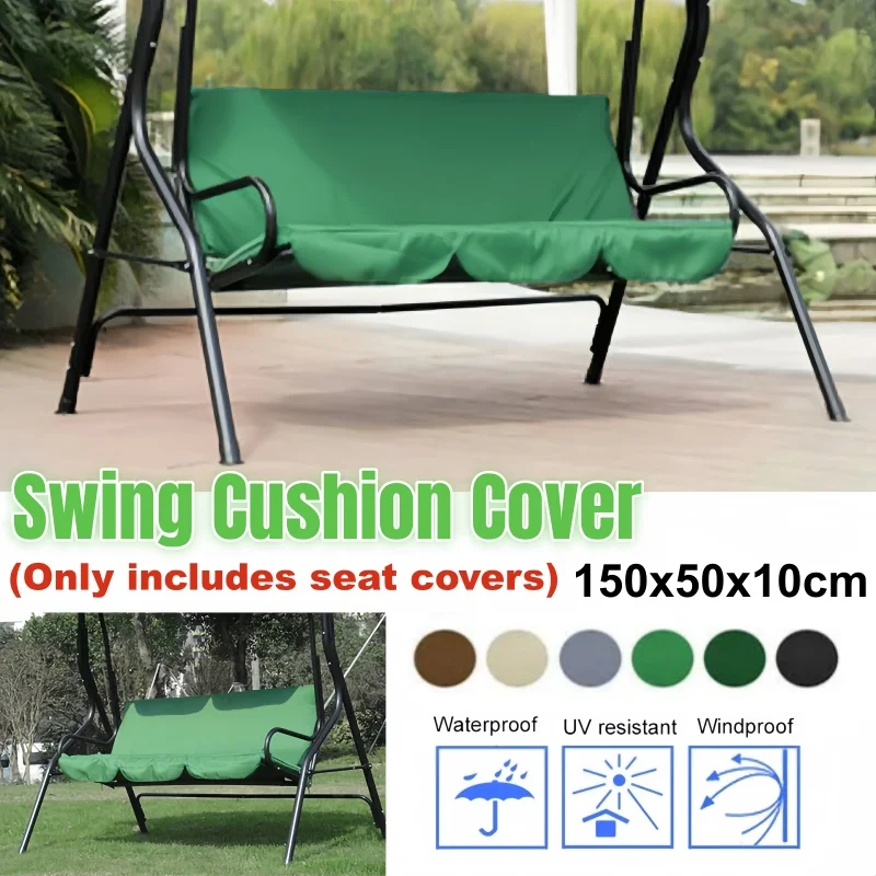 Swing Cushion Cover Slipcover UV/Water/Wind Proof Replacement Patio Swing Seat Cover for 3 Person Backyard Outdoor Swing Bench