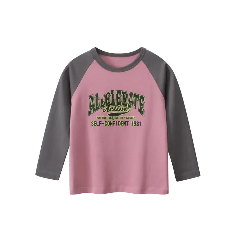 2025 Children's Clothing Spring and Autumn New Boys Long-sleeved T-shirt Letter Printing Splicing Baby Clothes