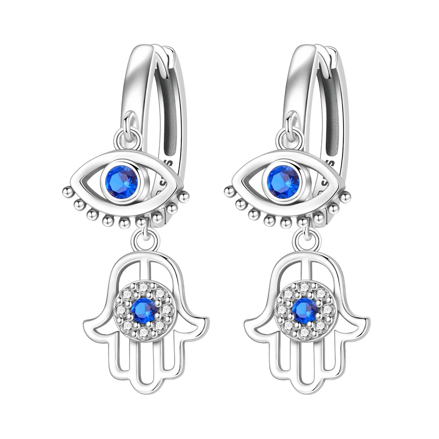 CYCUFF S925 Sterling Silber Fatima's Hand Devil's Eye Ohrringe Creolen Damenschmuck Original Party Jubiläumsgeschenke