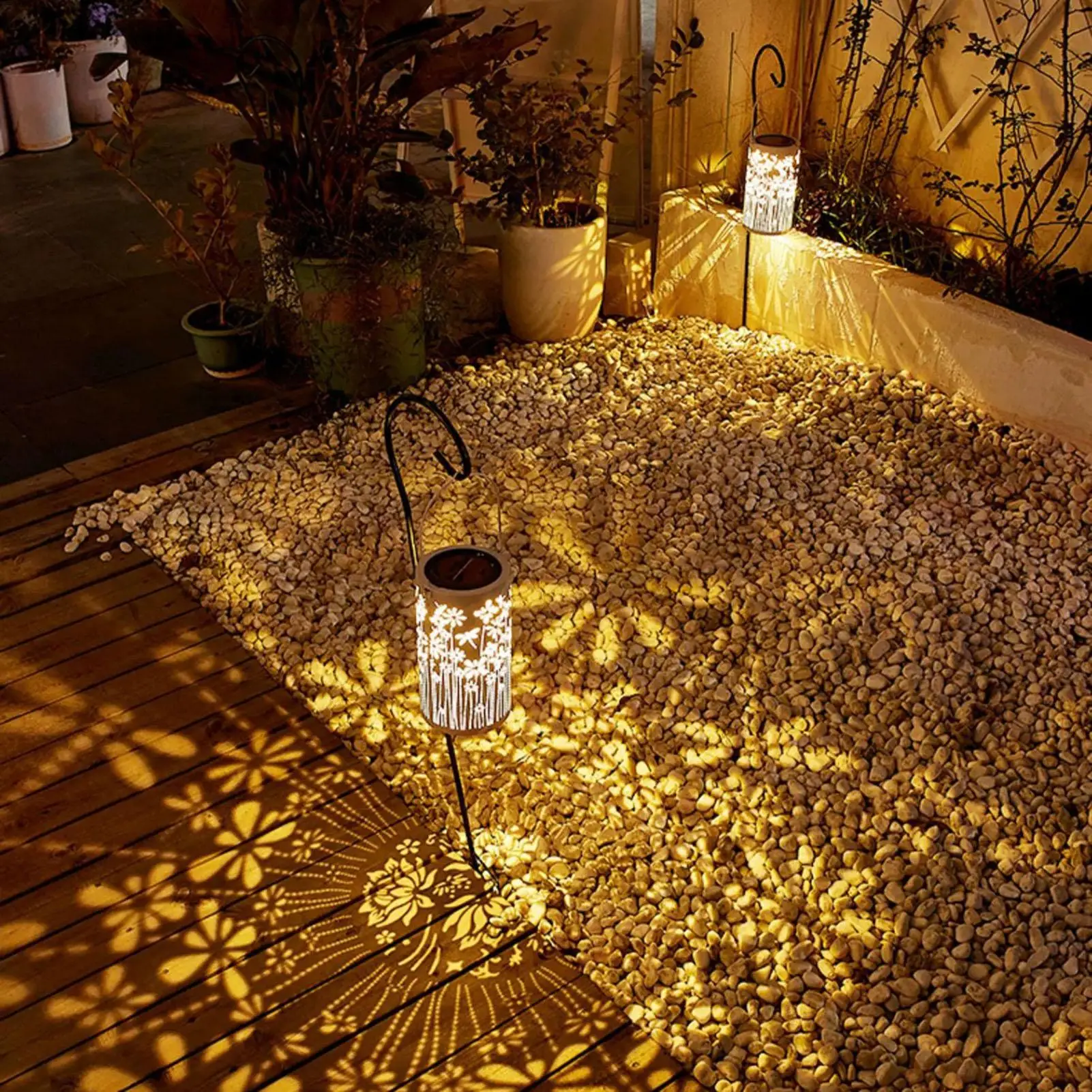 Outdoor Lanterns For Porch Colorful Metal Flower Lamps Solar Driveway Lights For Yard Outside Path Landscape Walkway Lawn House - view 4