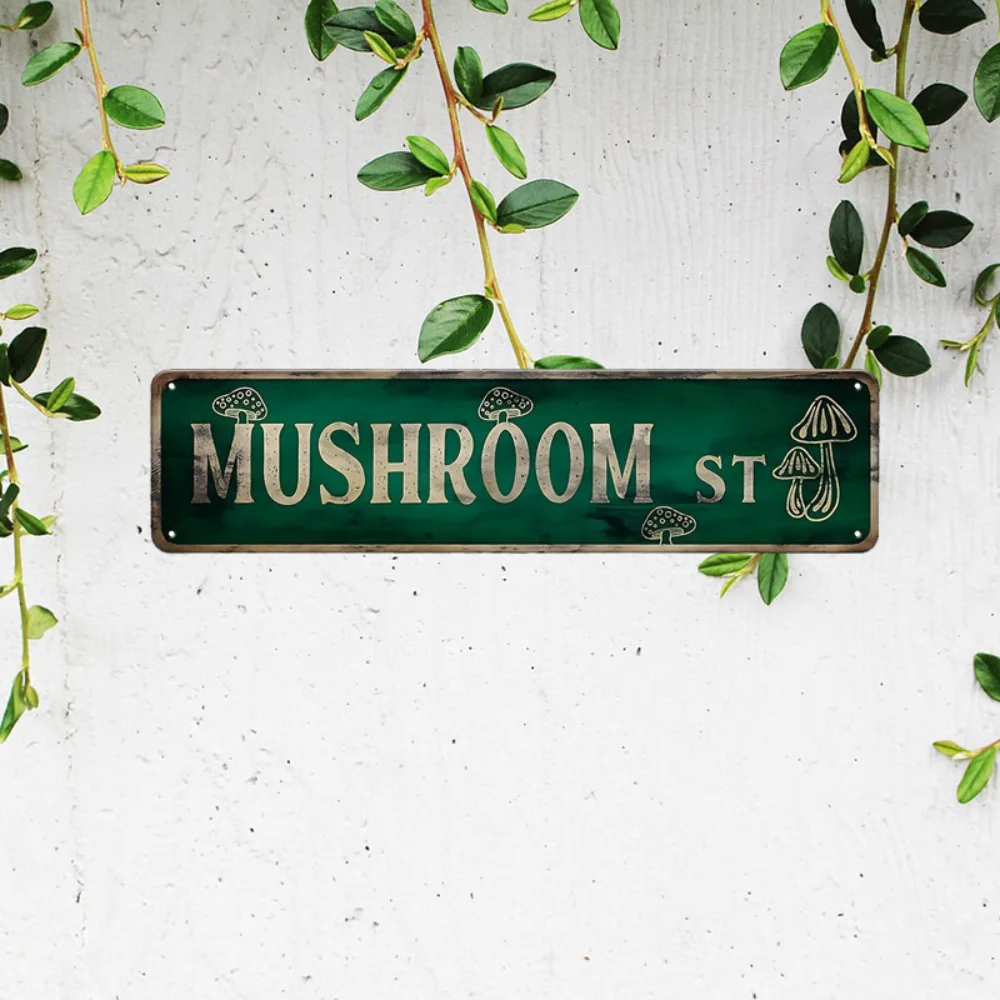 Antique Metal Mushroom Street Sign Vintage Art Plaque Iron Novelty Decor for Bedroom Home Farmhouse Bar Cafe Garage
