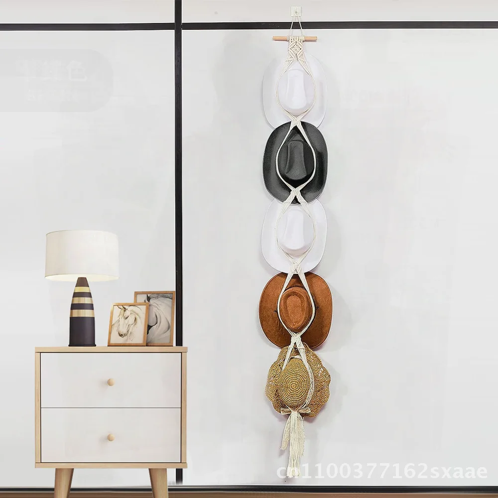 

Bohemian Woven Cotton Tapestry Hat Rack Handmade Wall Hanging Storage Display Living Room Decor Orange Brown Pink Various Sizes