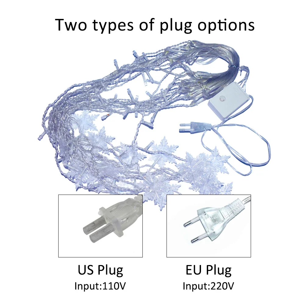 220 فولت 110 فولت ندفة الثلج ضوء سلاسل الجنية مصباح الاتحاد الأوروبي الولايات المتحدة 8 طرق أضواء عيد الميلاد عيد الميلاد الديكور غرفة الديكور Led أضواء الستار #6
