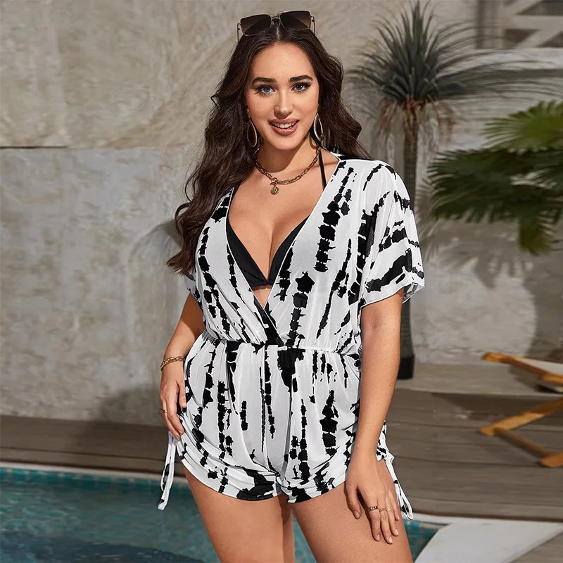 2024 new European And American Foreign Trade Cross-border Ladies Black And White Contrast Three-piece Bikini Va Va Voom Swimsuit