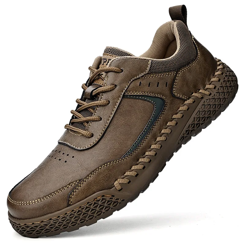 Korean Version of Men's Sneaker Genuine Leather Casual Shoes Anti-slip Soft-soled Men's Shoes British-style Trendy Leather Shoes